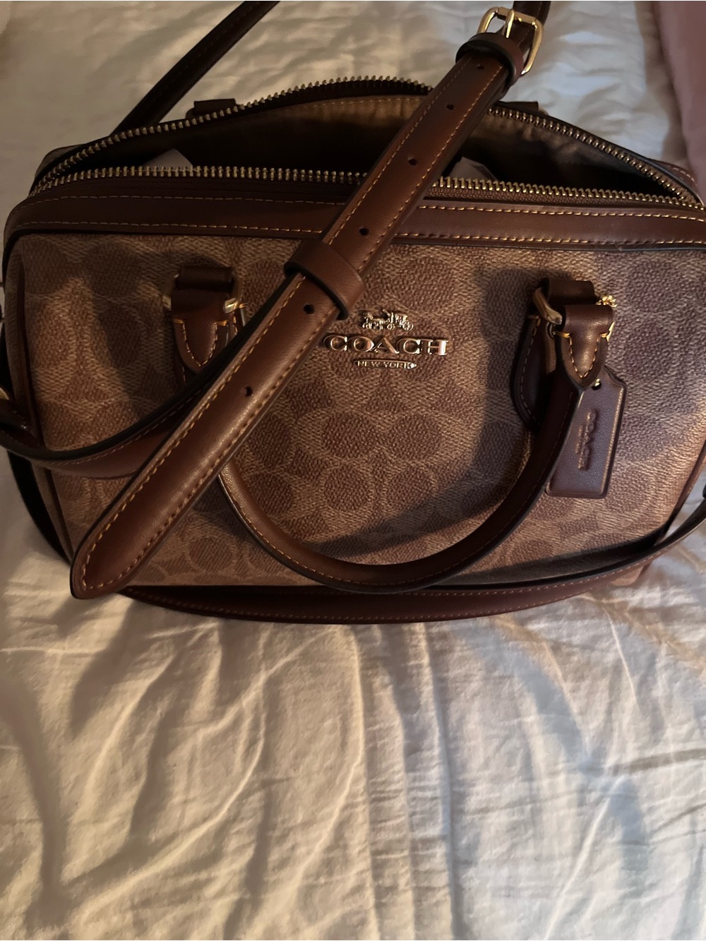 COACH Brown Signature Canvas Crossbody Bag